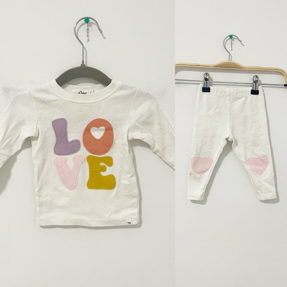 Oh Baby Girl's White Love Graphic Sweat Set Size 3-6 Months